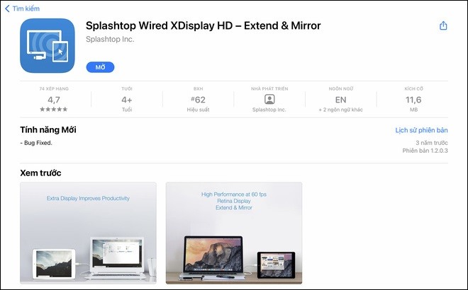 Splashtop Wired XDisplay HD - Phần mềm mở rộng & phản chiếu cho iPad.  Ảnh chụp màn hình